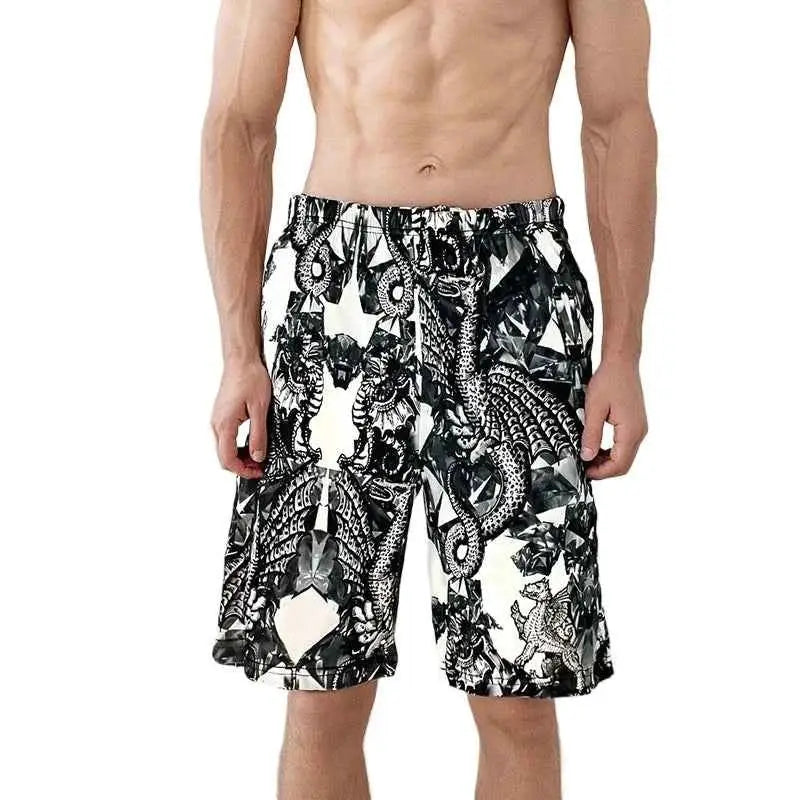 Mulberry Silk Printed Casual Shorts For Men Breathable Beach Pants And Home Pajama Shorts