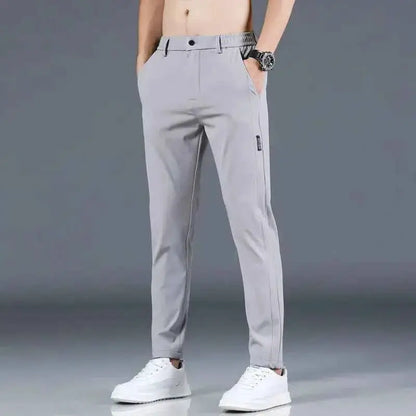 Summer Mens Casual Pants Slim Fit Trousers With Elastic Waist Lightweight Cool 28 To 38 Green Grey