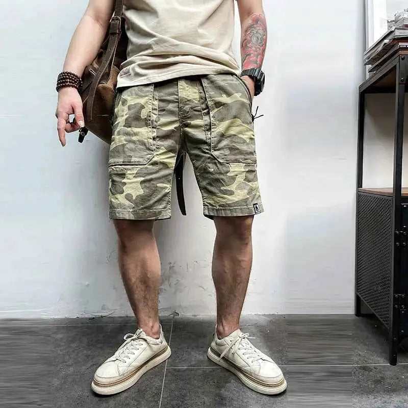 Men Summer Casual Classic Multi Pocket Camouflage Cotton Cargo Shorts Vintage Twill