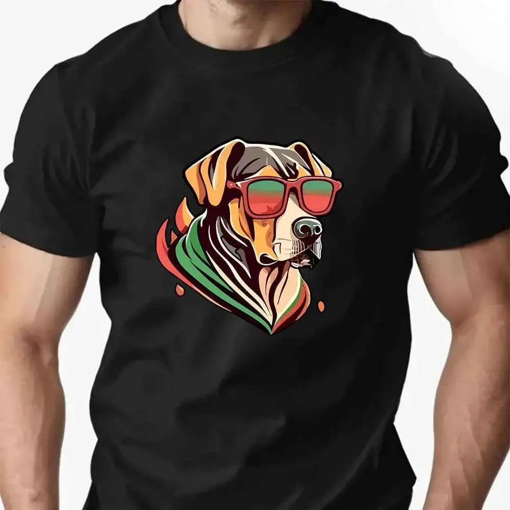 Men's Colorful Puppy Pattern Graphic Tee Breathable Oversized Summer Round Neck Hip Hop Style Premium Quality Cotton
