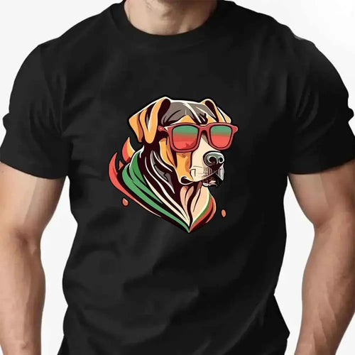 Men's Colorful Puppy Pattern Graphic Tee Breathable Oversized Summer Round Neck Hip Hop Style Premium Quality Cotton