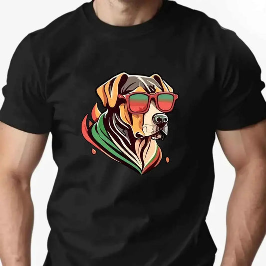 Men's Colorful Puppy Pattern Graphic Tee Breathable Oversized Summer Round Neck Hip Hop Style Premium Quality Cotton