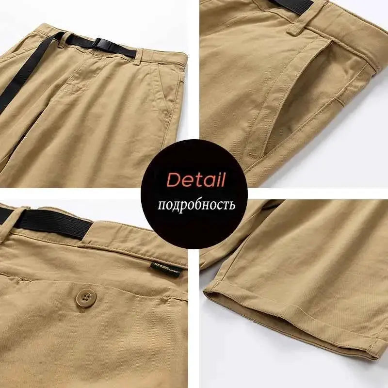 Mens Summer Solid Classic Cargo Shorts Cotton Jogger Bermuda Beach Vintage Twill