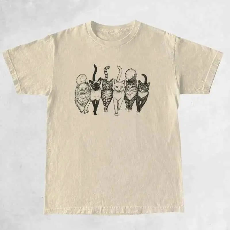 Cat Gang Drawing Womens T Shirt Graphic Tee Soft Cotton Casual Fit For Women TeenStylo