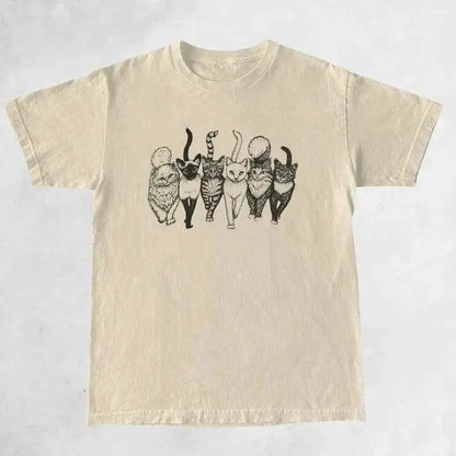 Cat Gang Drawing Womens T Shirt Graphic Tee Soft Cotton Casual Fit For Women TeenStylo