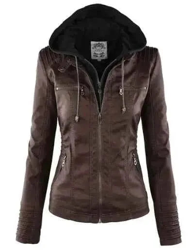 Gothic Faux Leather Jacket Women 2024 Hooded Winter Autumn Motorcycle Outerwear PU Leather Coat Black