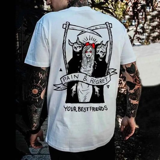 Horror Devil Skull Graphic T Shirt Unisex Harajuku Retro Black White Casual Tee Oversized Summer