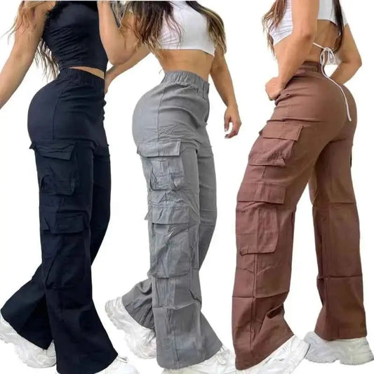 New Women Cargo Pants High Waist Straight Leg Baggy Trousers Wide Leg Vintage Y2K Streetwear With Pockets