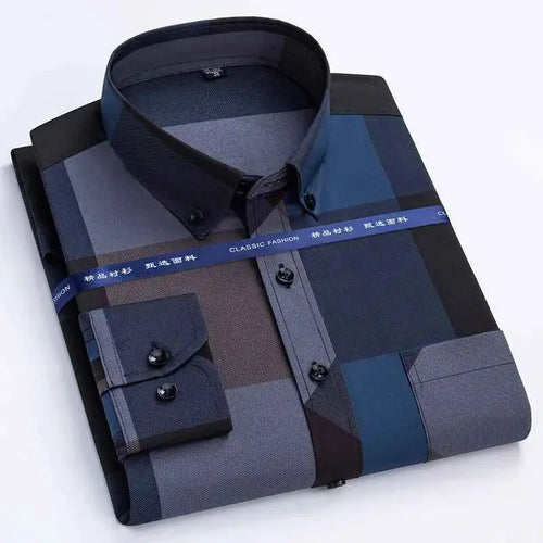 Men's Non Iron Slim Fit Plaid Dress Shirt For Business Casual Polyester Spandex Blend Spring Autumn