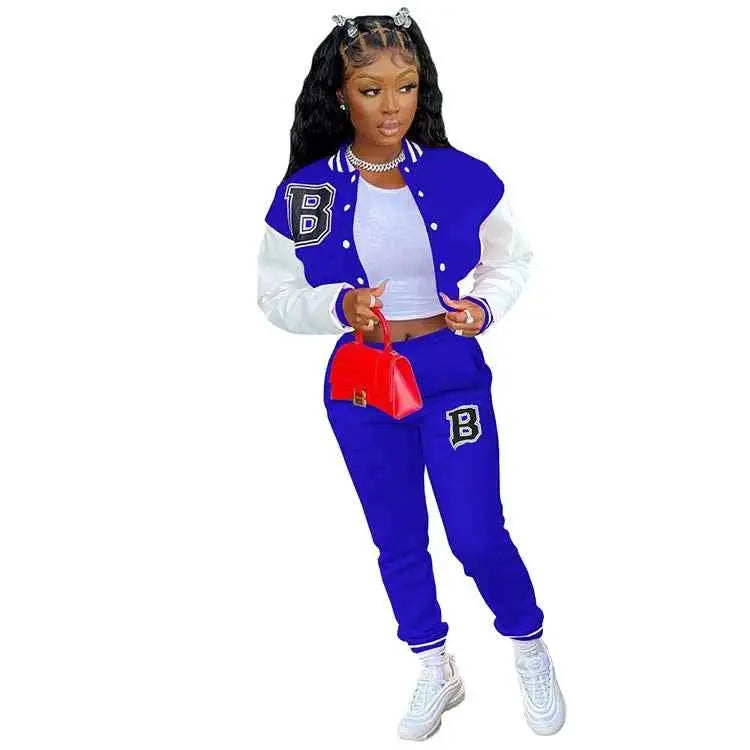 CM YAYA Letter B Baseball Womens Tracksuit Two Piece Jacket And Sweatpants Set Outfit