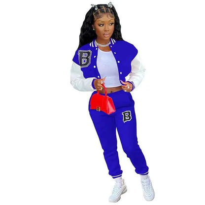 CM YAYA Letter B Baseball Womens Tracksuit Two Piece Jacket And Sweatpants Set Outfit