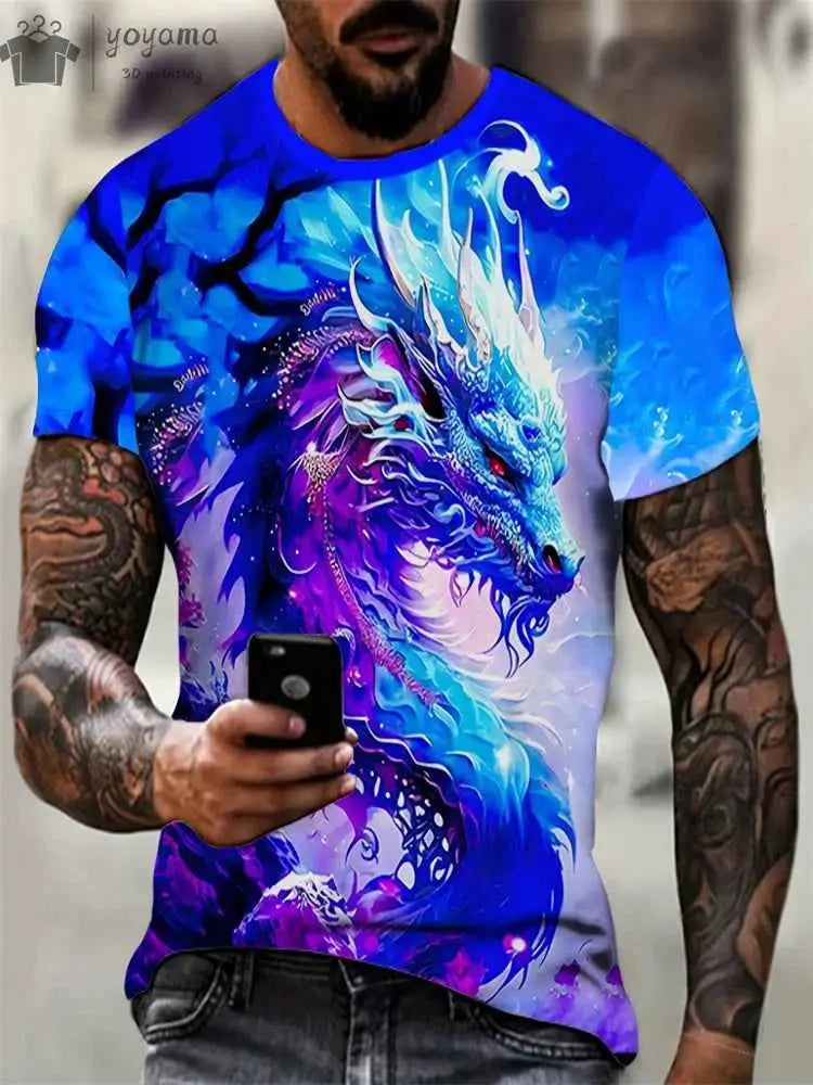 Dragon Graphic T Shirt For Men Short Sleeve Tee Funny Dragon Print Summer Clothing Personalized