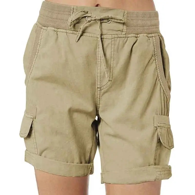 Womens Cargo Shorts High Waisted Elastic Waist Cotton Blend Casual Summer Bottoms Lightweight Breathable Everyday Wear