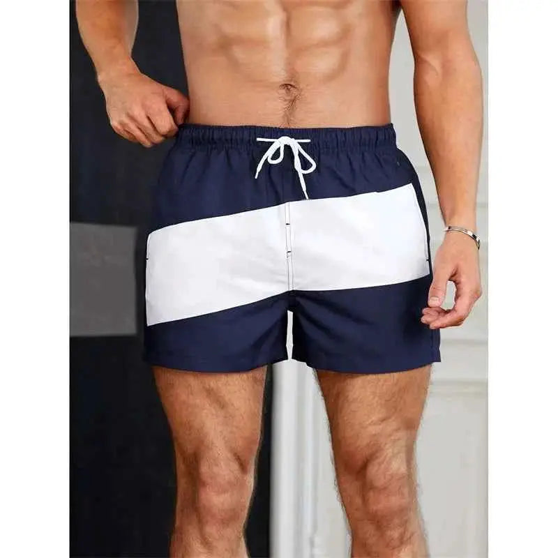 Colorful Stripe Pattern Beach Shorts For Men With Color Stitching 3D Printed Swim Trunks Hawaii Board Shorts