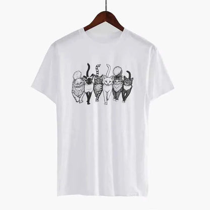 Cat Gang Drawing Womens T Shirt Graphic Tee Soft Cotton Casual Fit For Women TeenStylo