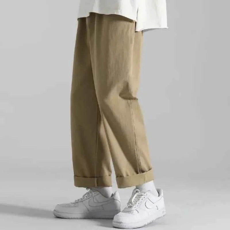 Men's Casual Khaki Pants Loose Fit Straight Leg Wide Leg Korean Style Trousers For Everyday Wear