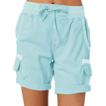 Womens Cargo Shorts High Waisted Elastic Waist Cotton Blend Casual Summer Bottoms Lightweight Breathable Everyday Wear
