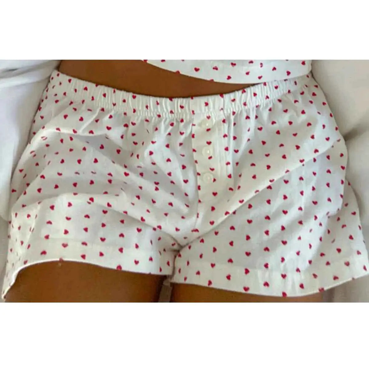 Heart Print Cotton Shorts Women Elastic High Waist Summer Casual Sweat Shorts Boho Chic Vintage Bottoms