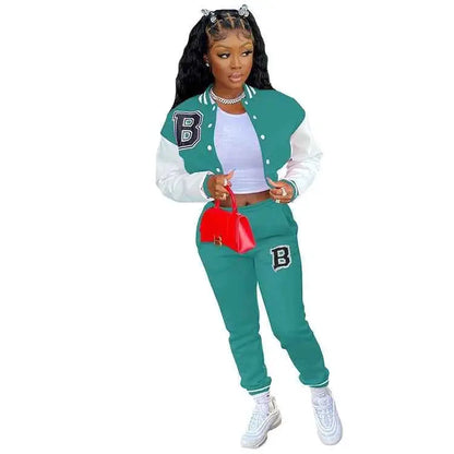 CM YAYA Letter B Baseball Womens Tracksuit Two Piece Jacket And Sweatpants Set Outfit