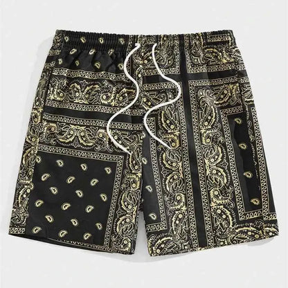 Mens Classic Perris Pattern Beach Shorts With Drawstring Board Shorts For Hawaii Vacation Swim Trunks
