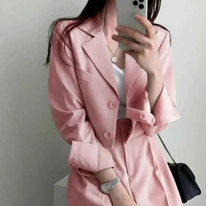 Women 2 Piece Suit Set Blazer Jacket And Straight Leg Pants Office Wear Ensemble Single Breasted Turn Down Collar