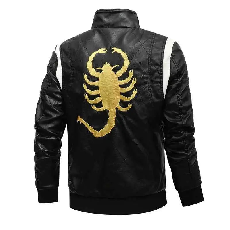 Autumn Winter Bomber Leather Jacket Men Hooded PU Leather Motorcycle Scorpion Embroidery Drive Inspired by Ryan Gosling