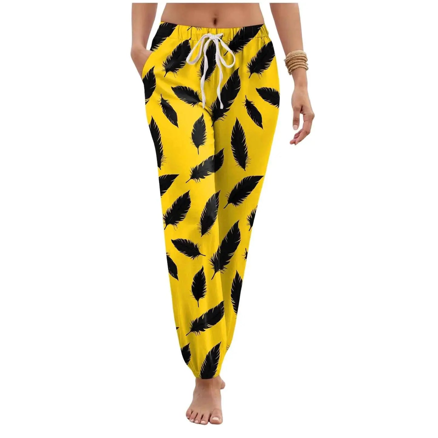 Women Casual Vintage Floral Printed Harem Pants With Pockets Drawstring Elastic Waist Beach Vacation Long Trousers