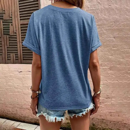 Solid Color Casual Loose T Shirt For Women 2025 Summer Vintage Oversized Short Sleeve Tee Streetwear Top