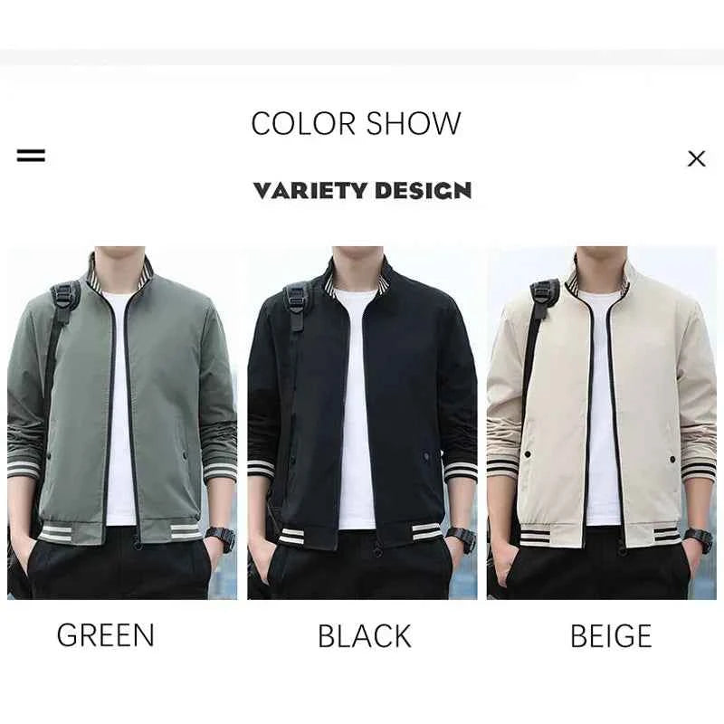 BROWON Men Spring and Autumn Fashion Jacket Long Sleeve Regular Fit Solid Bomber Jacket for Daily Casual Wear