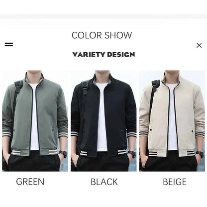 BROWON Men Spring and Autumn Fashion Jacket Long Sleeve Regular Fit Solid Bomber Jacket for Daily Casual Wear