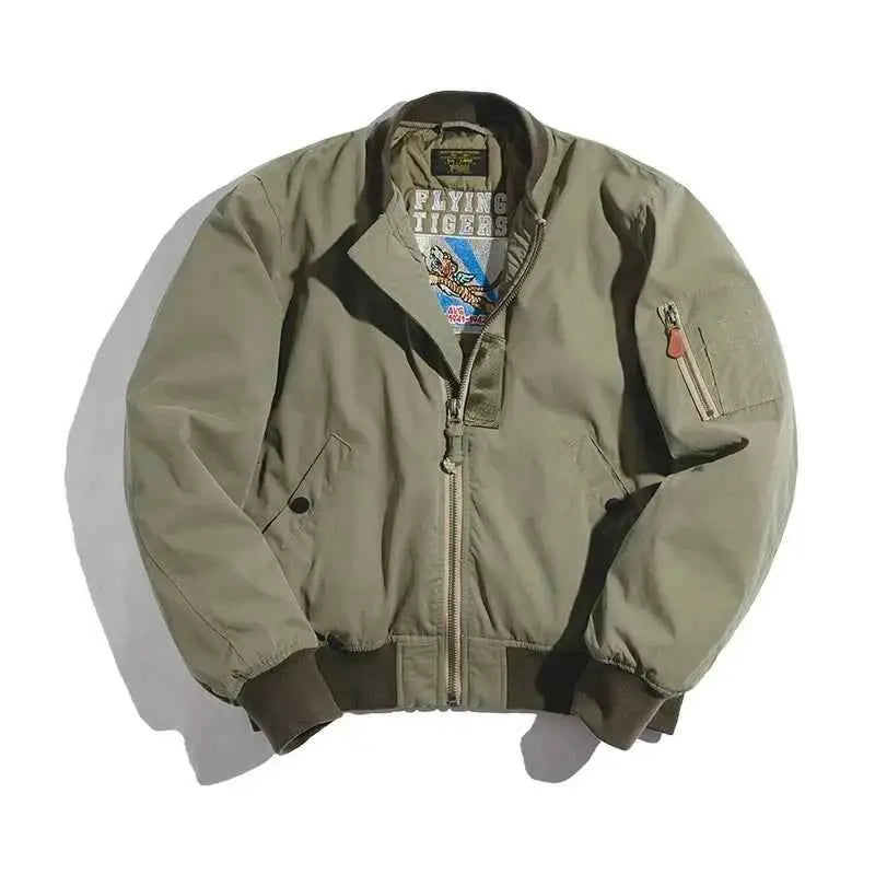 Maden Retro MA1 Bomber Jacket Thickened Splicing Baseball Flight Coat With Inner Pocket Mens Winter Cotton Padded Coat