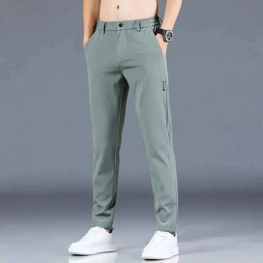 Summer Mens Casual Pants Slim Fit Trousers With Elastic Waist Lightweight Cool 28 To 38 Green Grey