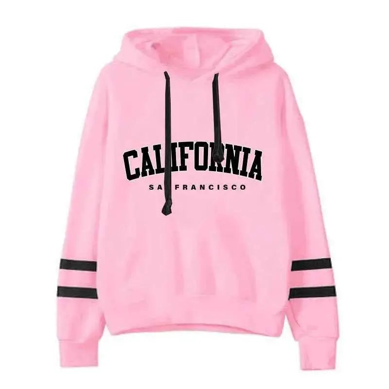 California Womens Tracksuit Set Casual Striped Hooded Sweatshirt and Pants Versatile Streetwear S to 3XL
