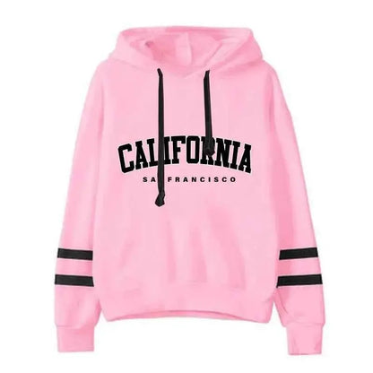California Womens Tracksuit Set Casual Striped Hooded Sweatshirt and Pants Versatile Streetwear S to 3XL
