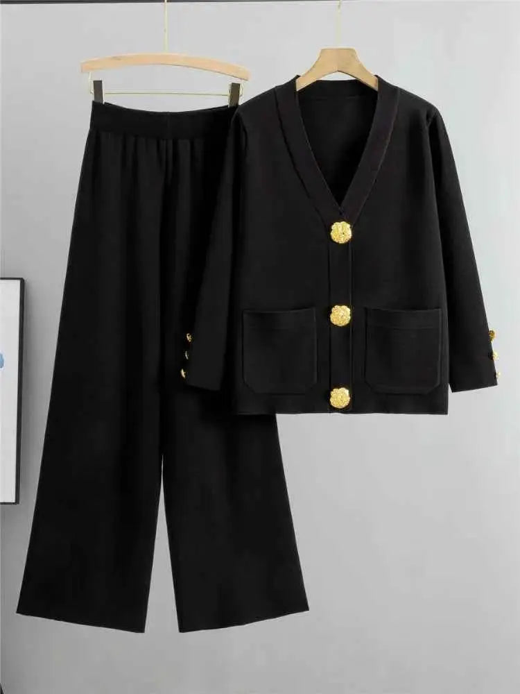 Autumn Winter Womens Knit 2 Piece Set Coat And Pants For Women Warm Cozy Style Chic