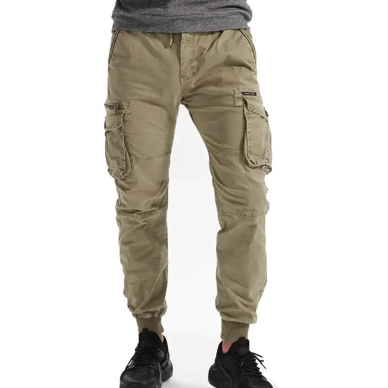 New Cotton Men Cargo Pants Multi Pocket Tactical Joggers Khaki Black Gray Casual Work Wear