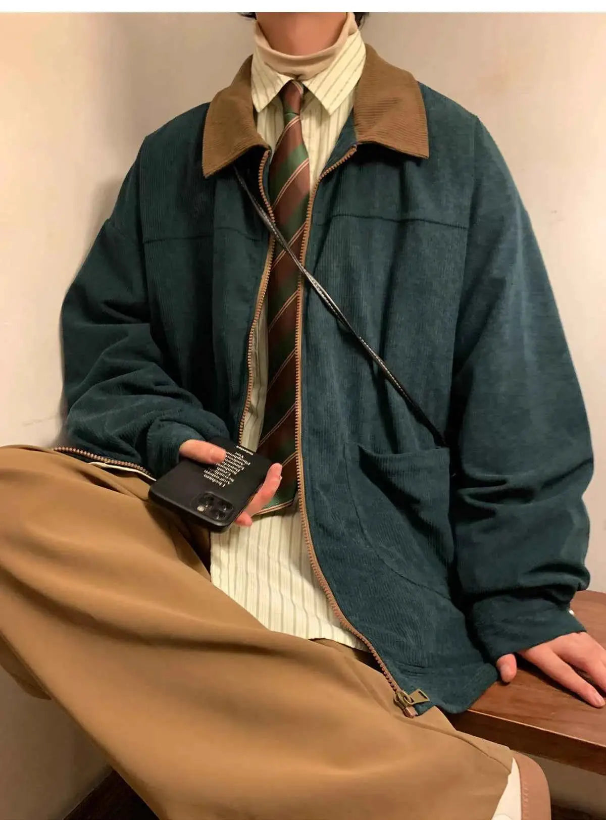 Retro 2025 Autumn Corduroy Bomber Jacket For Men Oversized Patchwork Casual Jacket 5XL
