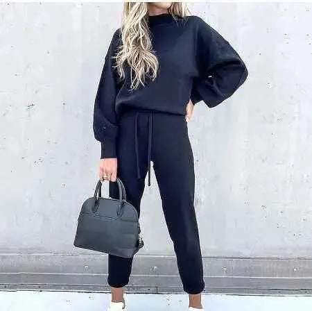 Women Fleece Lined Tracksuit Set High Collar Hoodie Sweatshirt Jogger Winter Sportswear TeenStylo