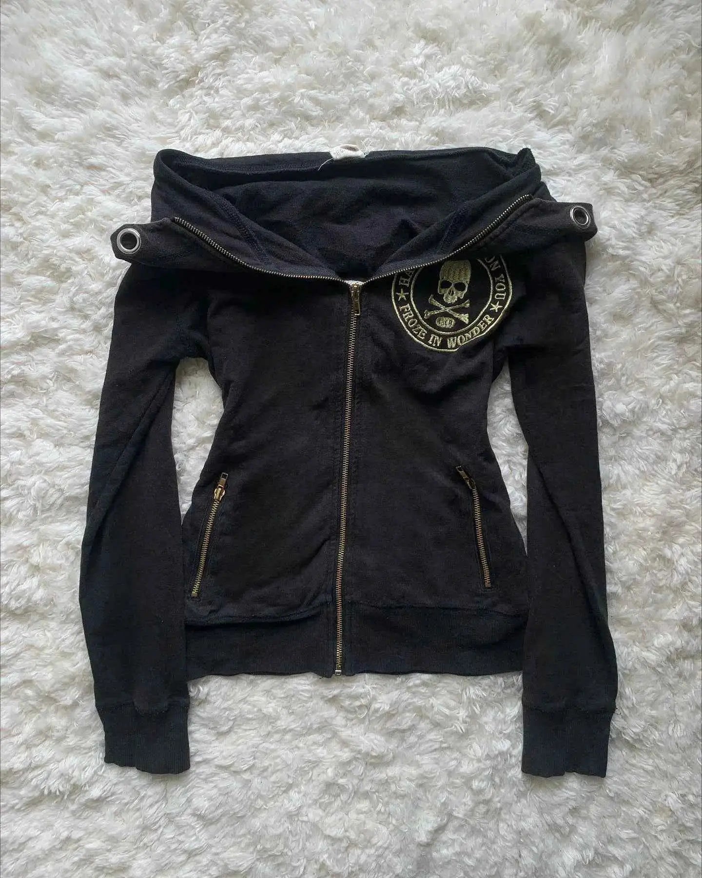 Y2K Retro Army Green Zipper Jacket for Women Harajuku Slim Fit Denim Coat Autumn Winter Short Stand Collar Goth Style