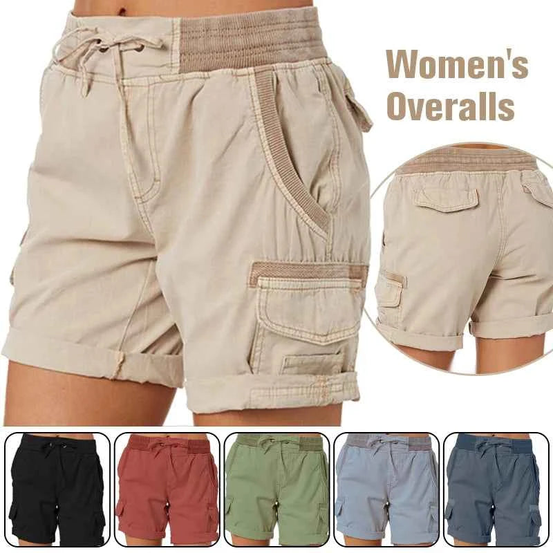 Womens Cargo Shorts High Waisted Elastic Waist Cotton Blend Casual Summer Bottoms Lightweight Breathable Everyday Wear