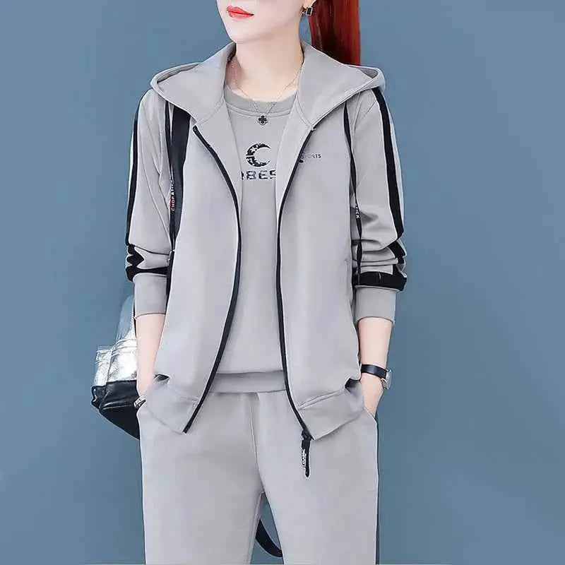 Spring Autumn Women Tracksuit 3 Piece Set Coats Sweatshirts Pants Loose Fit Casual Sportswear Outfit