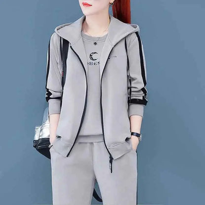Spring Autumn Women Tracksuit 3 Piece Set Coats Sweatshirts Pants Loose Fit Casual Sportswear Outfit