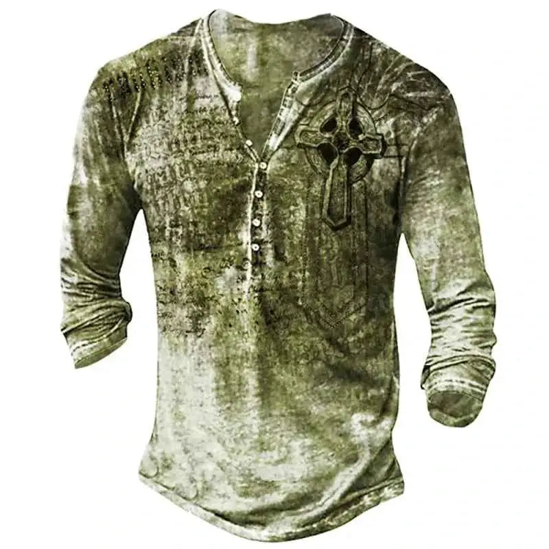 Vintage Men's Compass Graphic Long Sleeve Tee Oversized Streetwear 3D Print For Men