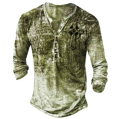 Vintage Men's Compass Graphic Long Sleeve Tee Oversized Streetwear 3D Print For Men