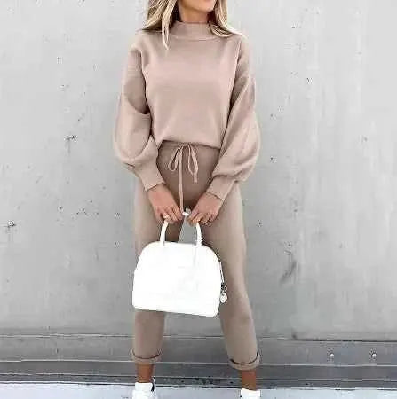 Women Fleece Lined Tracksuit Set High Collar Hoodie Sweatshirt Jogger Winter Sportswear TeenStylo