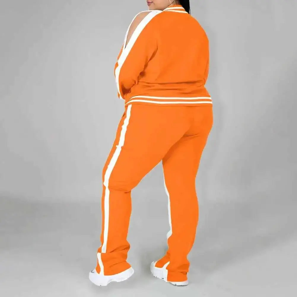 Plus Size Women Tracksuit Set Zip Up Long Sleeve Jogging Suit With Trousers Loose Fit Two Piece Sportswear Casual Outfit