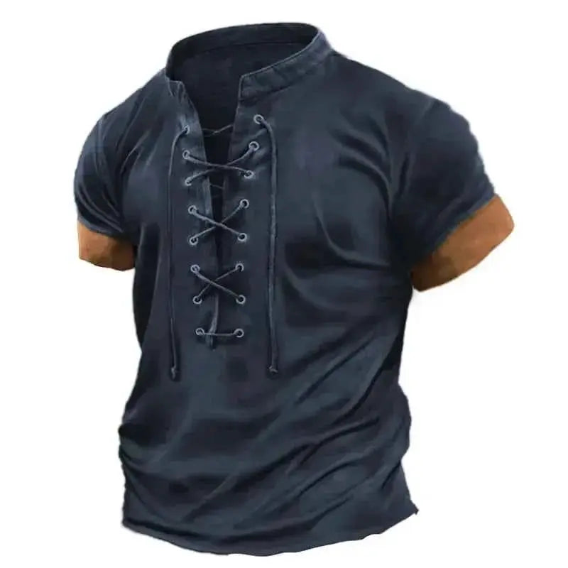 Men's Oversized T Shirt Summer Vintage Casual Lace Up Short Sleeved Tee Business Casual Soft Y2K Top