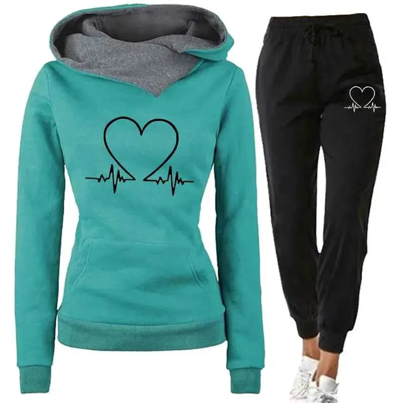 Womens Tracksuit Two Piece Set Winter Warm Hoodies And Pants Sweatshirts Jogging Outfit Sportswear