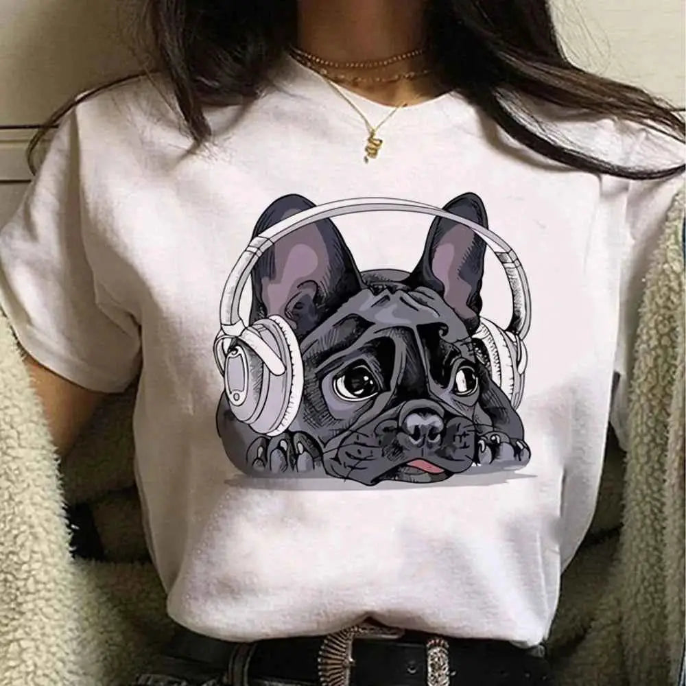 French Bulldog Graphic Tee For Women Japanese Inspired Cute Kawaii Style Graphic Shirt For Girls