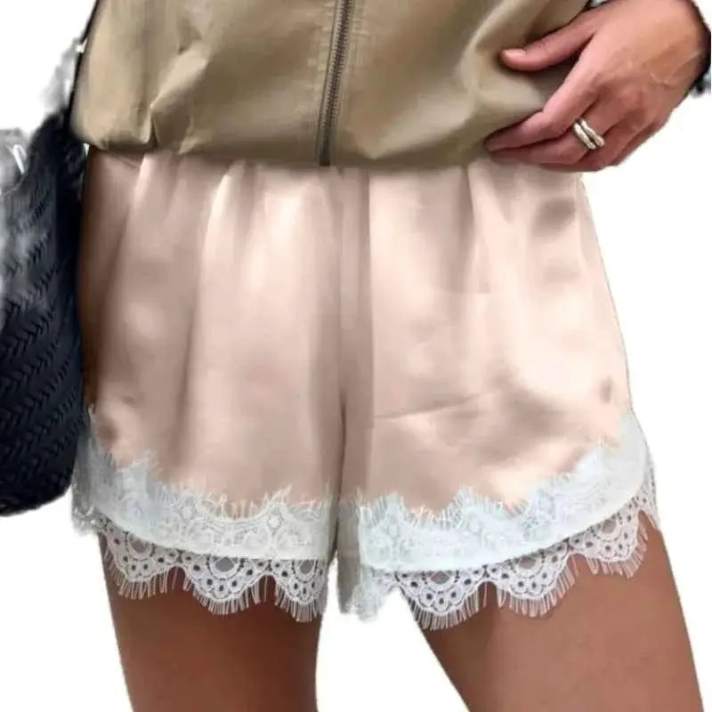Women Y2K Silk Lace Trim Shorts Pajama Micro Mini Slip Boxer Lounge Low Rise Bottoms Streetwear